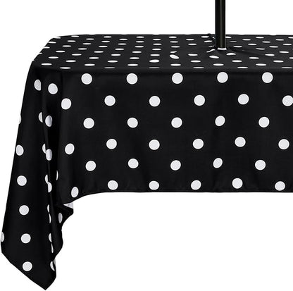 Poise3EHome Rectangle Outdoor Tablecloth with Umbrella Hole and Zipper,Black Dot 70x52 Inch,Polyester SpillProof Washable Table Cloth for Spring Summer Patio Garden Poolside Picnic Camping BBQS