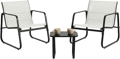 DUMOS 3 Piece Patio Furniture Set，Outdoor Patio Furniture Set with Table and Chairs, Patio Sectional Bistro Sets for Lawn, Garden, Balcony, Poolside Gray