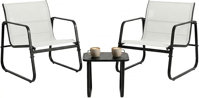 DUMOS 3 Piece Patio Furniture Set，Outdoor Patio Furniture Set with Table and Chairs, Patio Sectional Bistro Sets for Lawn, Garden, Balcony, Poolside Gray