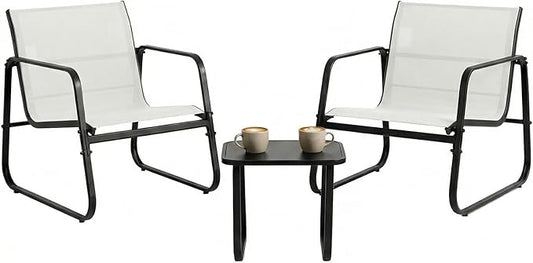 DUMOS 3 Piece Patio Furniture Set，Outdoor Patio Furniture Set with Table and Chairs, Patio Sectional Bistro Sets for Lawn, Garden, Balcony, Poolside Gray