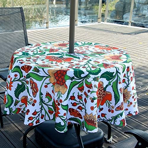 EHouseHome Outdoor and Indoor 60inch Round Tablecloth with Umbrella Hole and Zipper, Waterproof Zippered Patio Cloths, Spring/Summer Table Covers for Backyard Circular Table/BBQs/Picnic