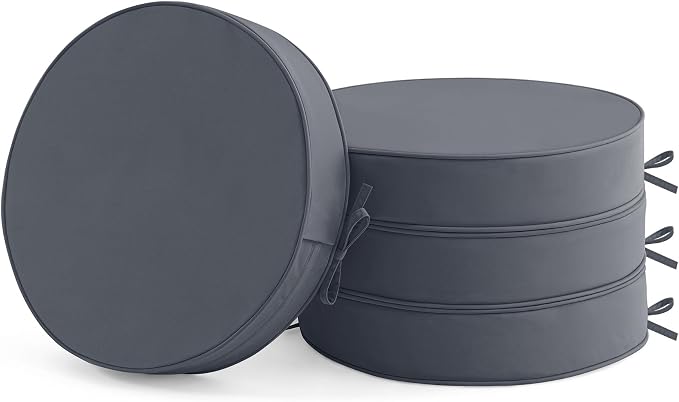 Summsun Outdoor Bistro Chair Cushions Set of 4, 15" D x 3" H Round Chair Cushions Waterproof and Fade Resistant Chair Cushion Pads with Non-Slip Ties and Removable Covers for Garden, Dark Grey