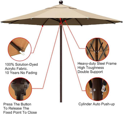 EliteShade USA 10-Year-Non-Fading 11Ft Market Umbrella Patio Outdoor Cylinder Auto Push-up Table Umbrella with Ventilation, Heather Beige