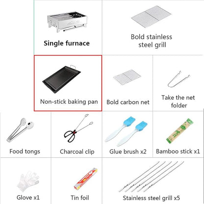 Portable Charcoal Grill Foldable BBQ Grills Outdoor Cooking Charcoal Barbeque for Picnic Camping Patio Backyard Cooking - with Non-Stick Frying pan