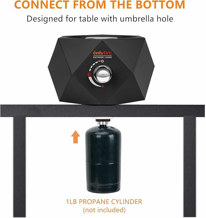 14” Modern Tabletop Fire Pit for Table with Umbrella Hole, Portable Gas Firepit for 1lb Propane Gas, Patio Backyard Porch Camping RV Tailgating, Bottom-Mounted FP003