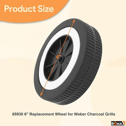 BQMAX 65930 Grill Wheels for Weber 18" and 22" Kettles Charcoal 741001 14401001 441001, 6 Inch Wheel with Wheel Hub Caps for Weber 22 Inch Grill Accessories for Weber Grill Wheels Replacement