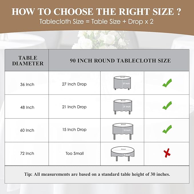6 Pack White Round Tablecloths 90 Inch for Dining Tables | Washable Decorative Linen Polyester Table Cover for Banquets Buffets Parties and Weddings