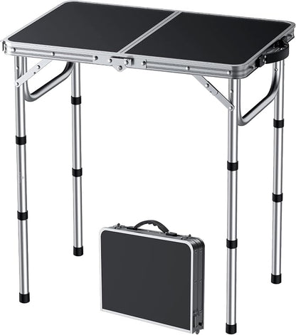 FUNYKICH 2ft Folding Camping Table 22.8''x15.7''x26.4'',3 Height Adjustable | Lightweight & Portable, Aluminum Small Outdoor Table with Carry Handle for Camping, Beach, Picnic, Silver