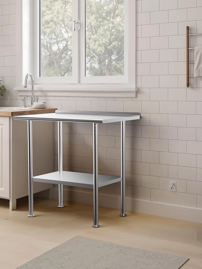 Atelicf NSF Stainless Steel Prep Table 30X36 inch, with Backsplash | Commercial-grade table for restaurants, kitchens, food trucks, breweries, bars, garages, and outdoor BBQ