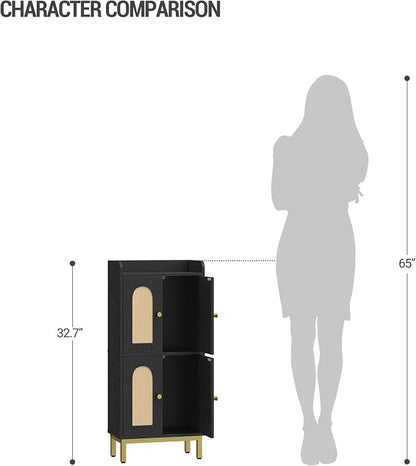 Hzuaneri Bathroom Cabinet, Small Storage Cabinet with 4 Doors | Bathroom Organizers and Storage Cabinets with Adjustable Feet. Cabinets Freestanding for Living Room, Kitchen, Rattan black
