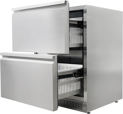 CT Copper Tailor 24 Inch Outdoor Dual Drawer Fridge,Stainless Steel Beverage Refrigerator,Freestanding or Built-In Installation,LED Touch Control,Fit for Home & Commercial Use.(4.2 Cu.Ft)