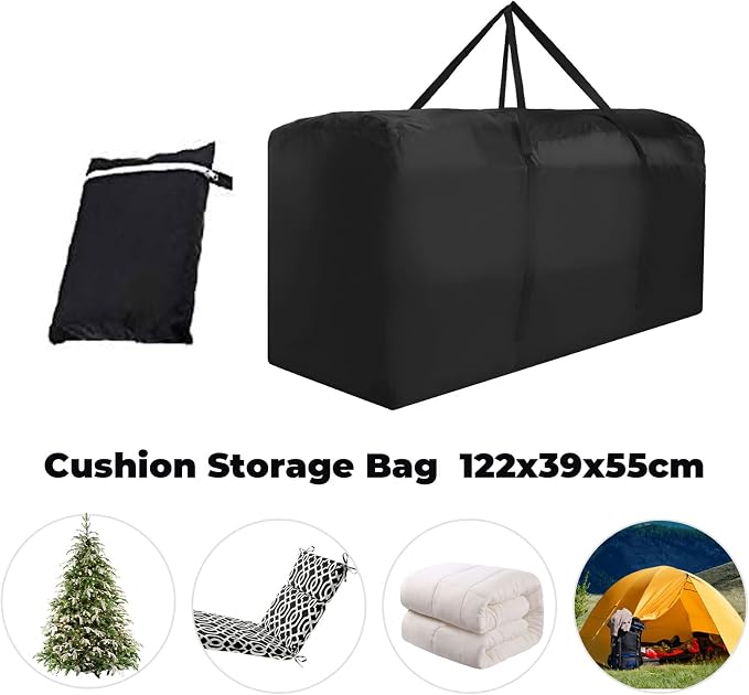 Outdoor Cushion Storage Bag Waterproof Extra Large Protective Zippered Patio Cushion Storage Bags Furniture Storage Bag with Handles, 48 L x 15 W x 22 H (2 Pack)