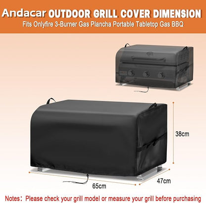 Grill Cover for NXR 3 Burner Portable Gas Grill | 25 inch Waterproof Outdoor Grill Cover for Onlyfire 3-Burner Gas BBQ, Barbecue Cover (Cover Only) - 26" L×19" W×15" H