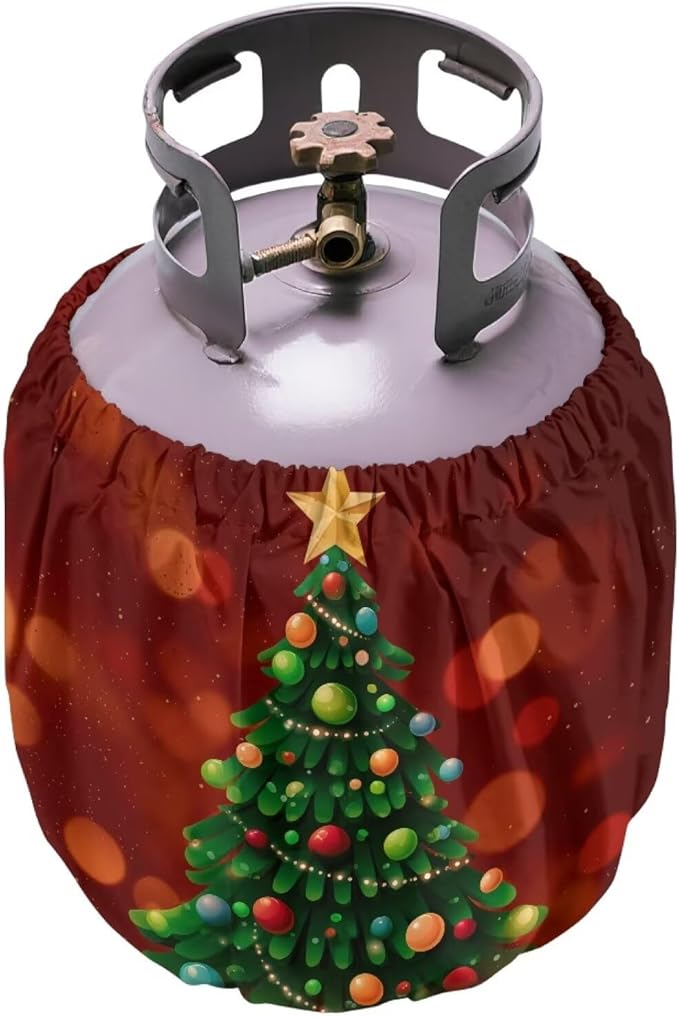Xmas Tree Propane Tank Cover 20lb Weather Resistance Gas Tank Cylinder Cover for Outdoor Camping Yard Waterproof Grill Accessories Gift for Christmas