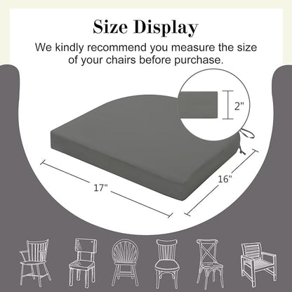 Cozyide Outdoor Chair Cushions, Waterproof Patio Seat Cushions with Adjustable Straps, Round Corner Patio Chair Cushions for Garden, Dark Grey, 17x16x2 Inch (Pack of 2)