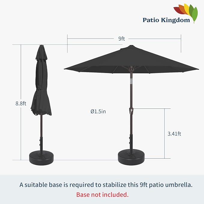 9FT Patio Umbrella Outdoor Table Umbrella w/Push Button Tilt and Crank, 8 Sturdy Ribs, UV Resistant Waterproof Market Umbrella for Pool, Deck, Backyard, Garden, Black