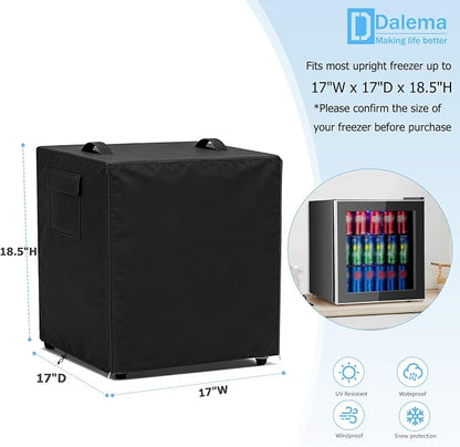Mini Fridge Cover for Outside Small Beverage Refrigerator,17"Wx17"Dx18.5"H | Heavy Duty 600D,100% Waterproof,Dustproof,For Outdoor 1.3 Cu Ft Mini Wine Beer Drink Fridge,Black