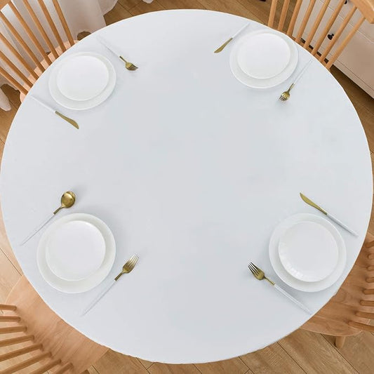 LIBERECOO Round Vinyl Fitted Tablecloth with Flannel Backing Elastic Edge Table Cover Waterproof Stain-Resistant Wipeable Tablecloths Fits 45-56" Round Tables