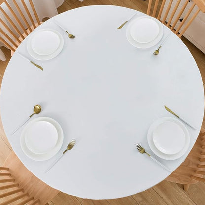 LIBERECOO Round Vinyl Fitted Tablecloth with Flannel Backing Elastic Edge Table Cover Waterproof Stain-Resistant Wipeable Tablecloths Fits 57-65" Round Tables