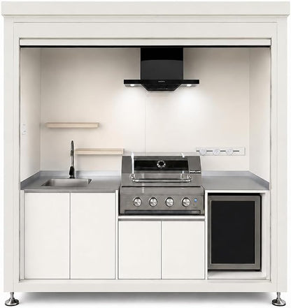Sunnyjoy Modular Outdoor Kitchen, Premium Aluminum Cabinet System-2 | Standard edition with grill, sink & storage, durable weather-resistant design, includes roll-up set for protection