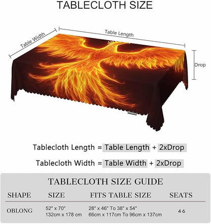 Fire Bird Decorative Table Cover for Kitchen, Fantasy Fire Phoenix Bird Oblong Tablecloth Dining Table Cloth Tabletop Tablecloths for BBQ Picnic Coffee 52"X70", 4-6 Seats