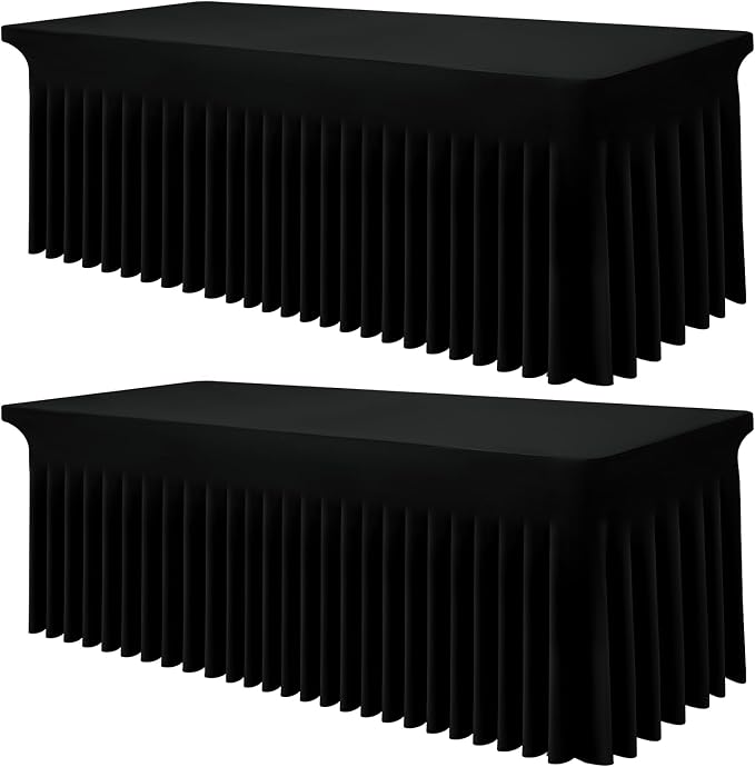 Smiry 2 Pack Spandex Elastic Fitted Table Cloth Skirt for 6FT Table | Stretch Washable Table Cloth, Banquet Table Cover for Wedding, Party, Indoor & Trade Shows, (Black, 72Lx30Wx30H)