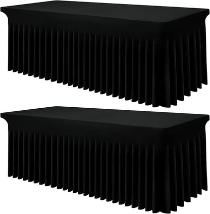 Smiry 2 Pack Spandex Elastic Fitted Table Cloth Skirt for 6FT Table | Stretch Washable Table Cloth, Banquet Table Cover for Wedding, Party, Indoor & Trade Shows, (Black, 72Lx30Wx30H)
