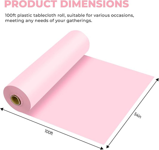 54 Inch X 100 Feet Plastic Table Cover Roll Premium Disposable Plastic Tablecloth for All Type/Shape Tables | Picnic, Party, Banquet, Birthdays, Weddings (Pink, 54 Inch X 100 Feet)