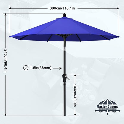 MASTERCANOPY 10ft Patio Umbrella with Tilt & Crank, Blue | 8 sturdy ribs;UV/water resistant;Vent;easy setup;for garden/deck/backyard/pool
