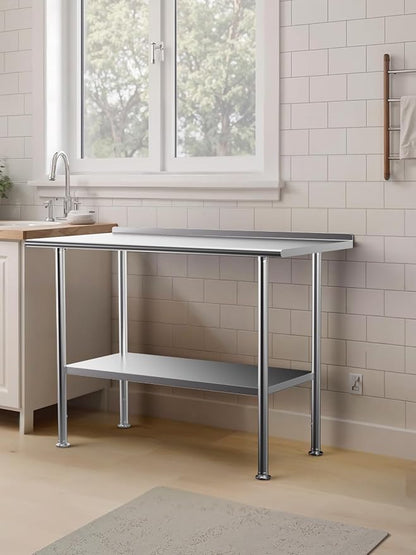 Atelicf NSF Stainless Steel Prep Table 24X48 inch with Backsplash | Commercial-grade table for restaurants, kitchens, food trucks, breweries, bars, garages, and outdoor BBQ