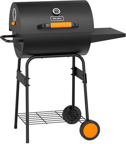 KEYO GRILL 20-Inch Barrel Charcoal Grill, Adjustable Vent Heavy-Duty Outdoor Barbecue Grill with Height Adjustable Charcoal Pan,Warming Rack Outdoor BBQ Grill for Backyard, Patio and Parties, Black