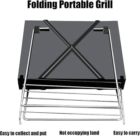 BBQ Grill Barbeque Grill Portable Charcoal Grill Charcoal Barbecue Grill Outdoor BBQ Grill Cooking Stainless Steel Folding Camping Grill Barbeque Grill Camping (Black)