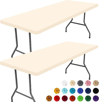 Moosfor 2 Pack Rectangle Spandex Fitted Table Cloth, 6FT Elastic Tablecloth | Washable Picnic Table Cover, Stretch Waterproof Table cloths for Party, Patio, Dining, Kitchen, 30" x 72", Champagne