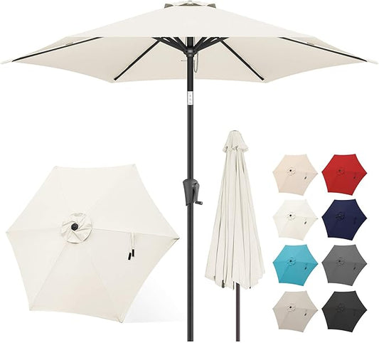FLAME&SHADE 9ft Patio Umbrella Outdoor - Table Umbrella with Push Button Tilt and Crank, UV Protection, 6 Sturdy Ribs, Market Umbrella for Garden, Deck, Backyard, Lawn, Pool and Beach(Ivory)