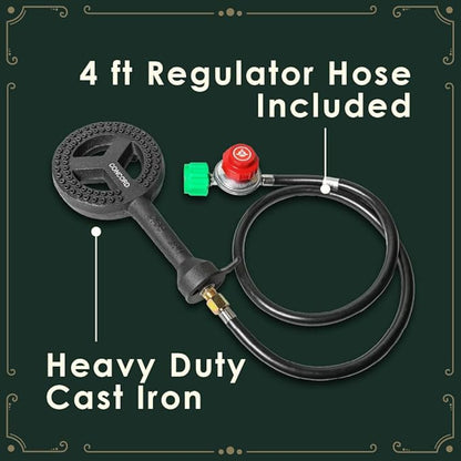 CONCORD 6" Diameter High Pressure Banjo Jr Burner Head with Brass Orifice and Build in Stand (Burner Head with Regulator Hose)