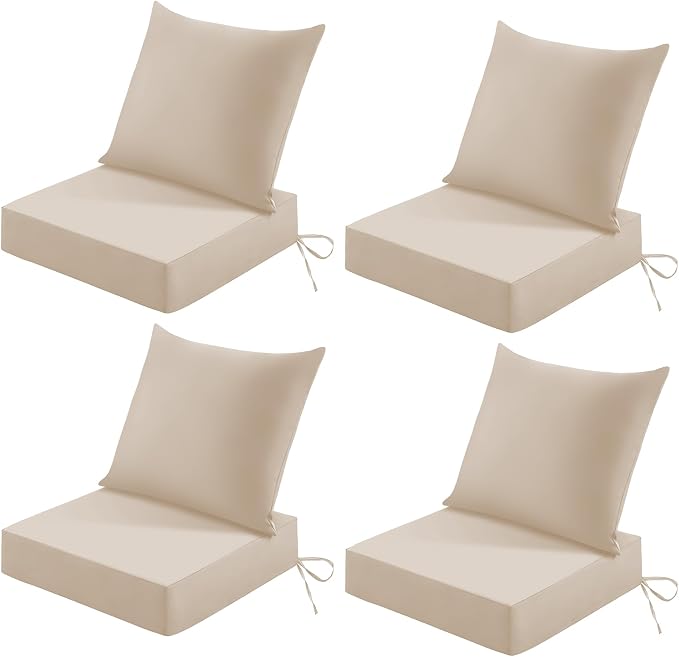 Patio Cushions for Outdoor Furniture, 24x24 Outdoor Couch Cushions, Waterproof & Fade-Resistant Patio Chair Cushions with Removable Cover, Replacement Outdoor Deep Seat Cushion, Beige (Set of 4)