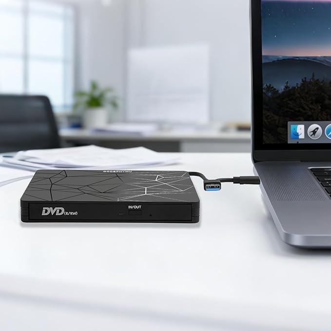 External DVD Drive USB 3.0 USB-C CD Burner CD/DVD Player | Portable CD DVD Disc Copier for Laptops and PC Plug & play Compatible with Windows 7/8/10/11, Linux, and Mac OS