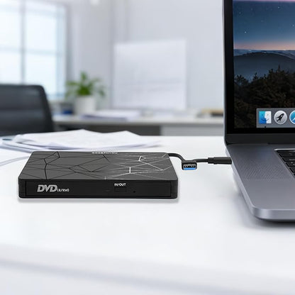External DVD Drive USB 3.0 USB-C CD Burner CD/DVD Player | Portable CD DVD Disc Copier for Laptops and PC Plug & play Compatible with Windows 7/8/10/11, Linux, and Mac OS