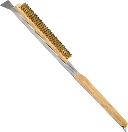 21 Inch Pizza Oven Brush with Scraper -Pizza Stone Brush Cleaning Brush for BBQ, Grill, Wood-Fired Oven, Outdoor Kitchen Accessories, Heavy Duty (Brown)