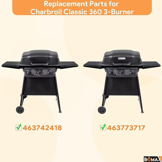BQMAX Stainless Steel Replacement Parts for Charbroil Classic 360 3-Burner 463742418, 463773717, G320-0200-W1, G215-0203-W1 Grill Burner, Heat Plate, Cooking Grate and Adjustable Carryover Tube