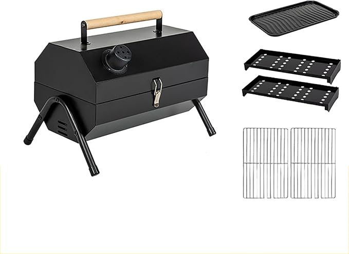 Portable Foldable Outdoor Charcoal Grill for Grilling and Grilling Double-Sided Charcoal Grill for Grilling Meat, Fish and Vegetables (Color : Black)