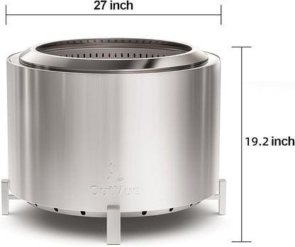 OutVue 27 inch Stainless Steel Smokeless Fire Pit, Outdoor Smokeless Firepit, Wood Burning Fire Pits for Camping, Bonfire, Low Smoke Firepit for Outside (Vertical Hole)