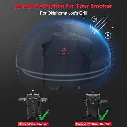 Grill Cover for Oklahoma Joe's Bronco Drum Smoker - 600D Premium BBQ Cover Waterproof & Heavy Duty for Oklahoma Joe's Bronco Drum Grill