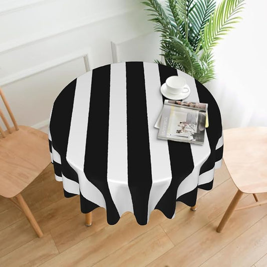 Sweetshow Black and White Stripes Tablecloth Round 60 Inch,Geometric Line Polyester Circle Table Cloth,Wrinkle Stain Resistant Washable Table Cover for Kitchen Dining Room Holiday Party Picnic Patio