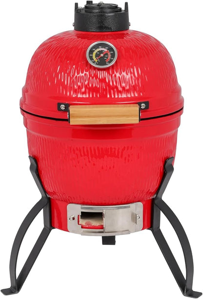 13in Round Ceramic Charcoal Grill, Portable Barbecue Grill with Thermometer, Cast Iron Cooking Grate, Heat Deflectors and Ash Tool, Perfect for Outdoor BBQ Party, Camping and Small Patios,Orange