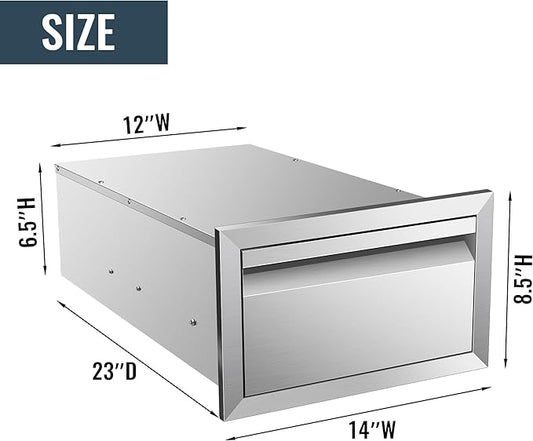 Outdoor Kitchen Drawer 14 x 8.5 x 23 inch Flush Mount BBQ Layer Drawer, Durable Stainless Steel Kitchen Drawer Outdoor Kitchen Access Drawer for BBQ Island Patio