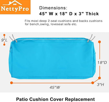 NettyPro Patio Bench Swing Loveseat Cushion Covers 45 Inch, Outdoor Furniture Cushion Slipcovers with Zipper, Water Resistant UV Protection, Replacement Cover Only