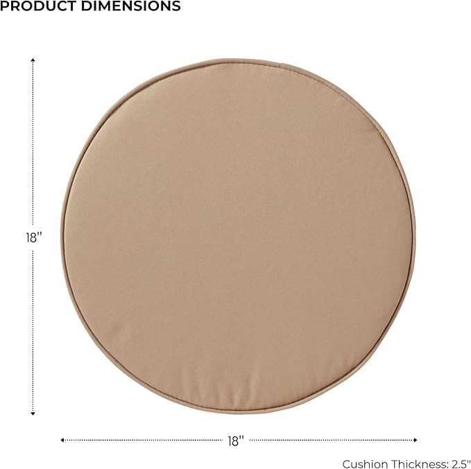 Set of 2 Outdoor 18 inch Round Patio Dining Chair Pads – Comfortable Fiber-Filled Seat Cushions with Ties, Reversible Polyester Fabric - Coronado