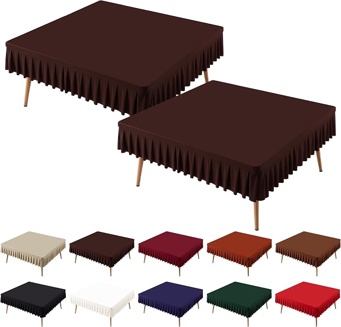 PARTISKY Chocolate Spandex Square Tablecloths 60x60 Inch, 2 Pack Wrinkle Free Fitted Card Table Cloth Stretch Square Table Cover for Kitchen Dinner, Holiday Party, Wedding Banquet, Display Trade Show