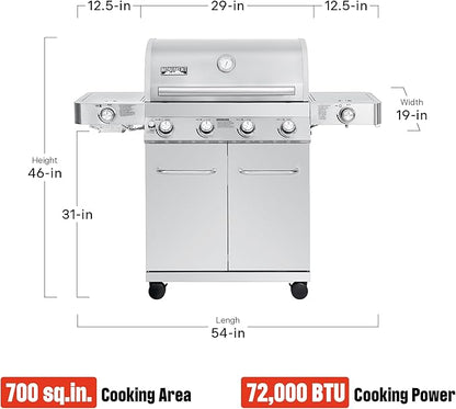 Monument Grills Larger 4-Burner Propane Gas Grills Stainless Steel Cabinet Style with Accessory Kit(5 items), Outdoor Use